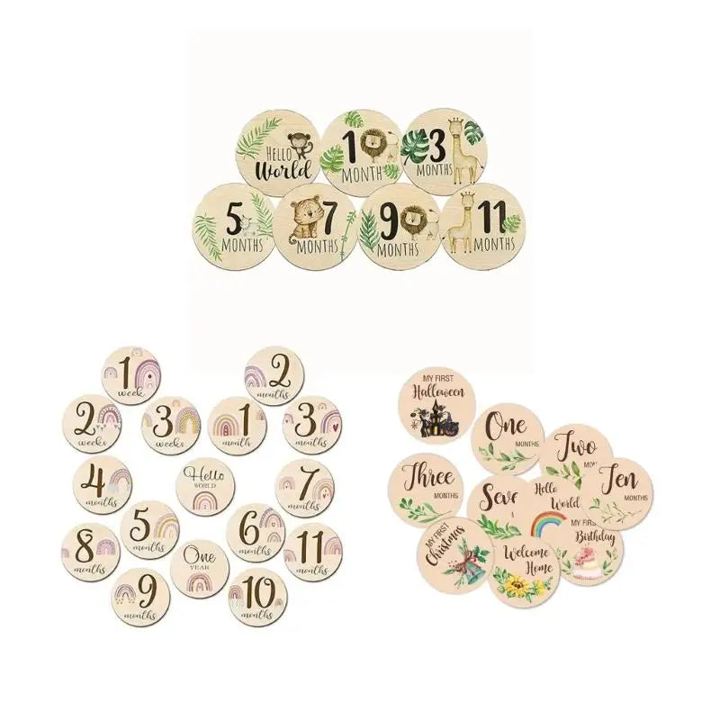 Baby Monthly Milestone Cards | Double-Sided Wooden Animal Props