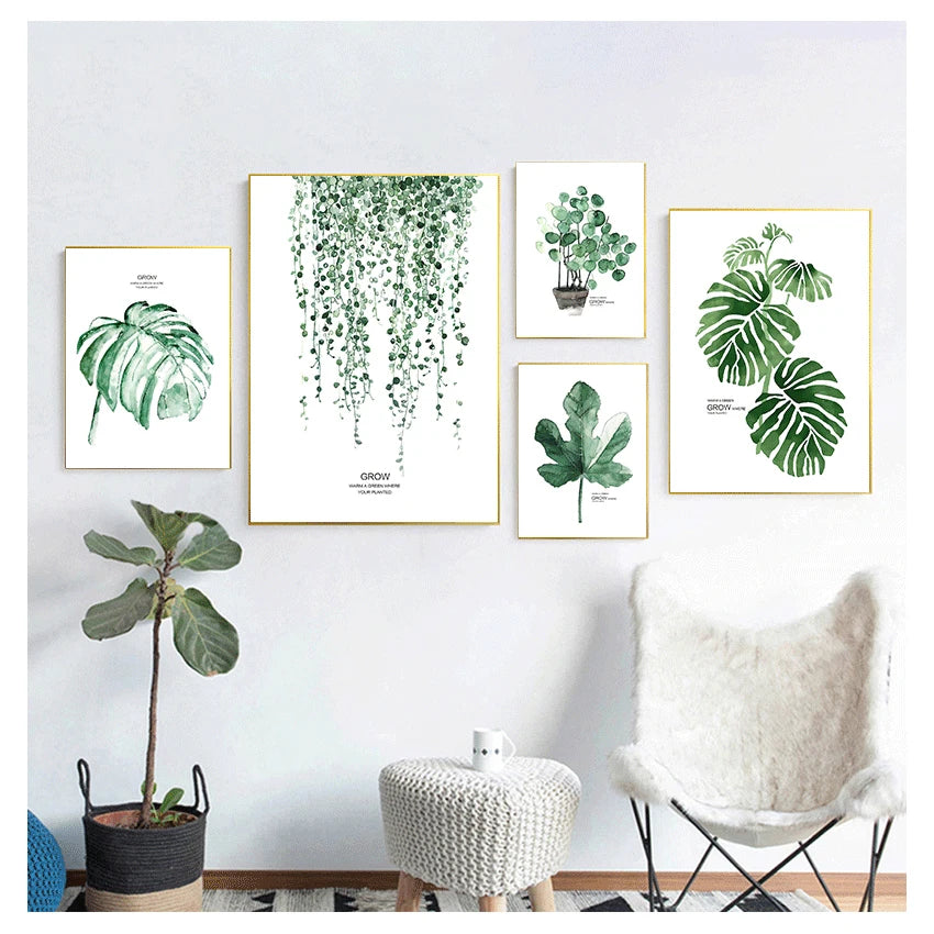 Tropical Green Leaves Watercolor Canvas Wall Art Print Canvas Wall Art Print Peaceful Pleasures Health and Wellness