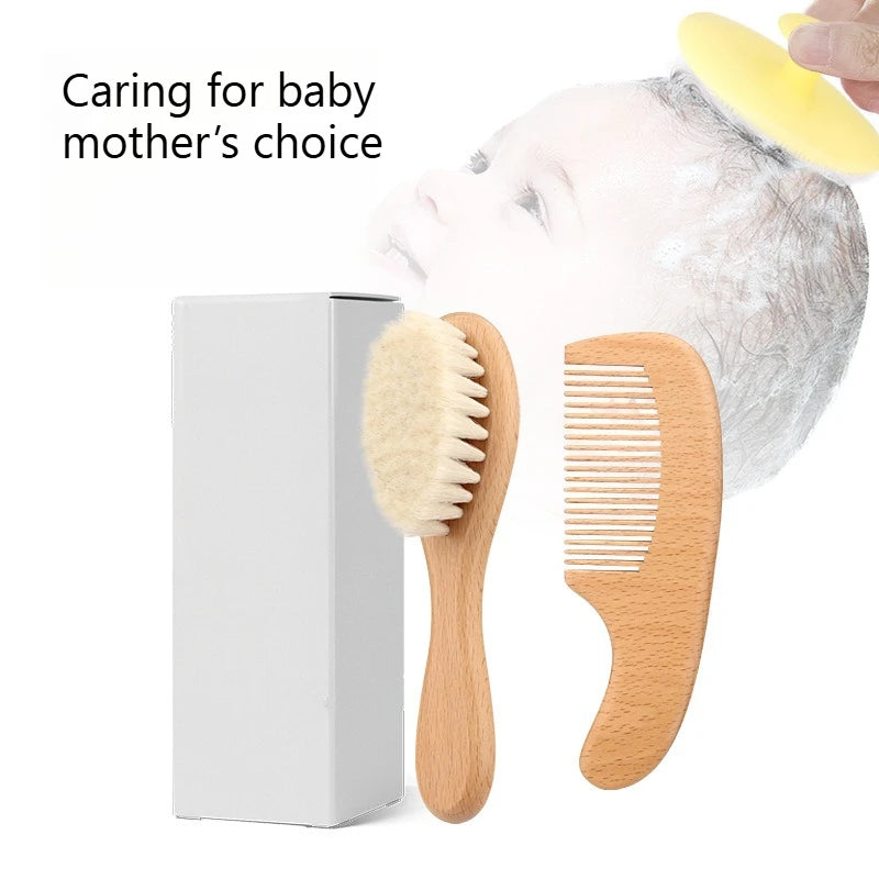 Baby Beech Wood Comb & Bath Brush Set | Gentle Grooming Kit