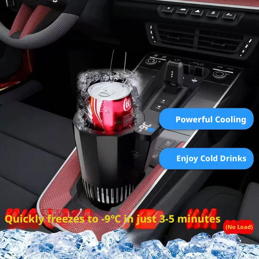Portable 12V/24V 2-in-1 Car Hot Cold Auto Hot Cold Cup Holder One-Touch Fast Cooling Heating Beverage Cooler for Summer Travel Peaceful Pleasures Health and Wellness