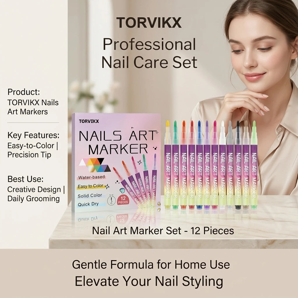 Nail Art Marker Pens Set Nourishing DIY Manicure Long‑lasting Smudge‑proof Quick-Dry 12 Colors Water‑based Nail Graffiti Pens Peaceful Pleasures Health and Wellness