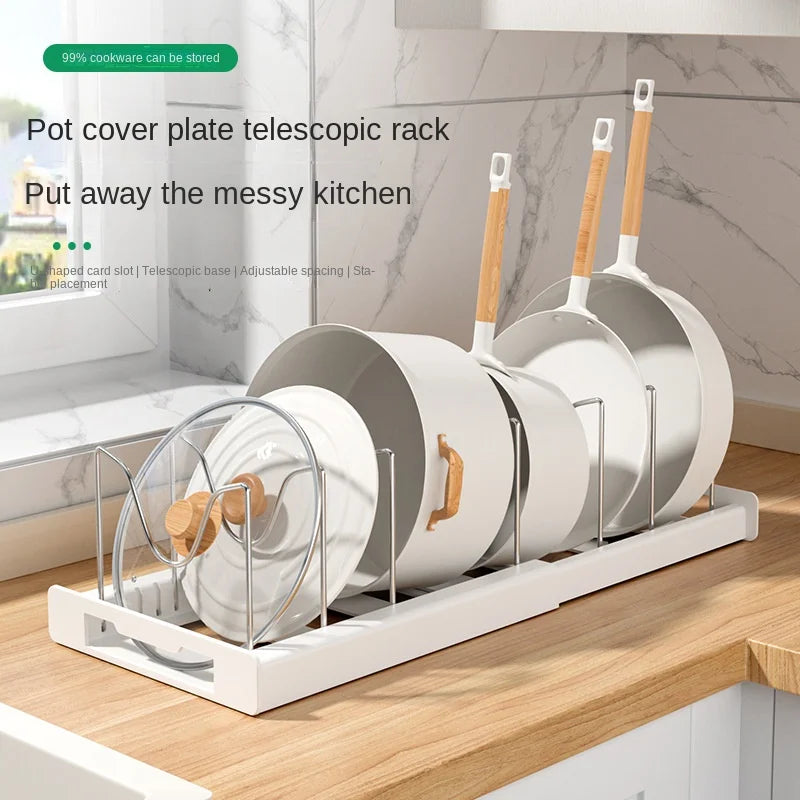 Foldable Kitchen Pot Lid & Utensil Storage Rack Organizer