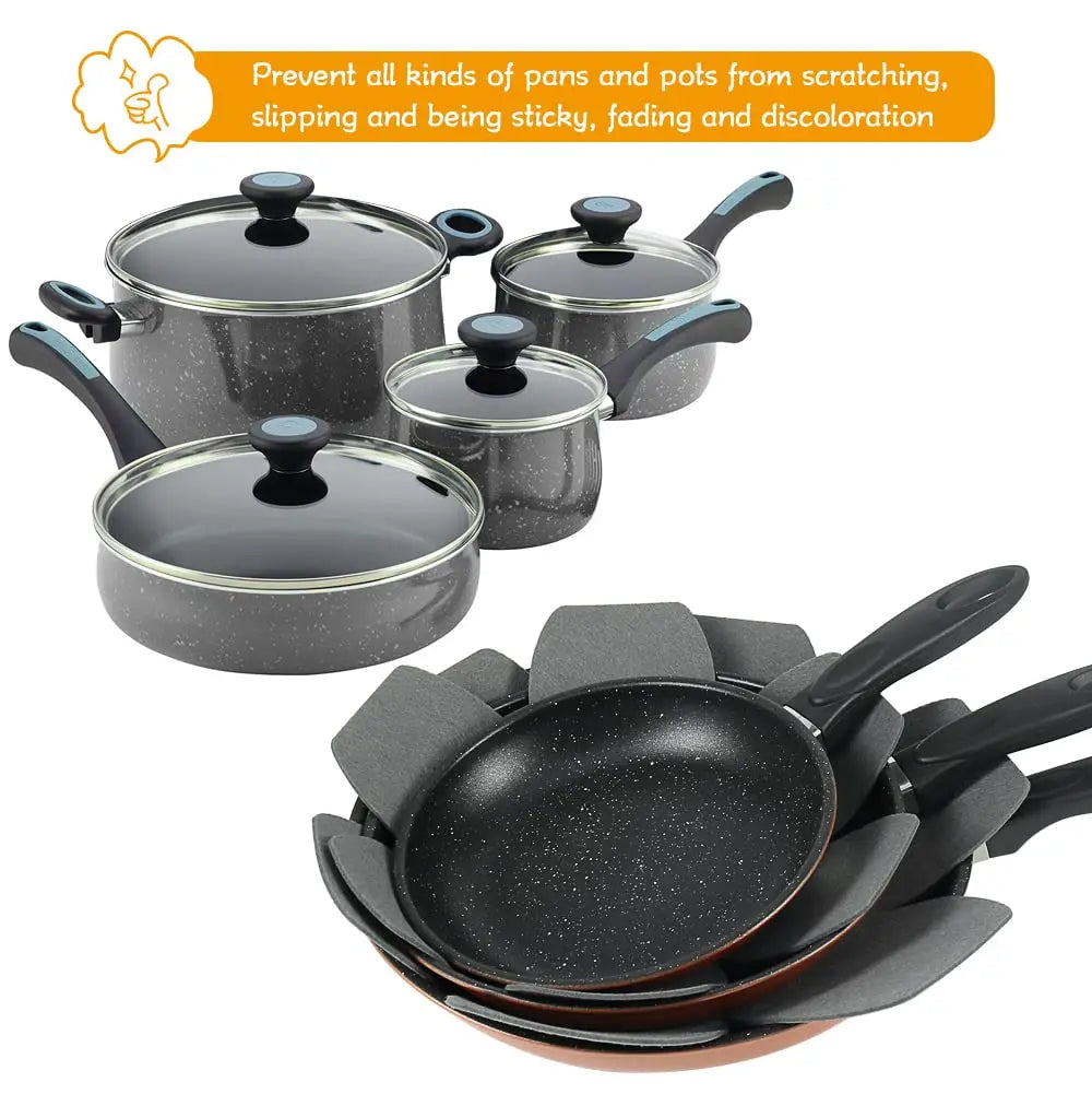 Pot and Pan Protectors 12pcs Dividers Pads Stacking Pan Protectors Pan Separators Pads for Protecting Separating Pots and Pans Peaceful Pleasures Health and Wellness