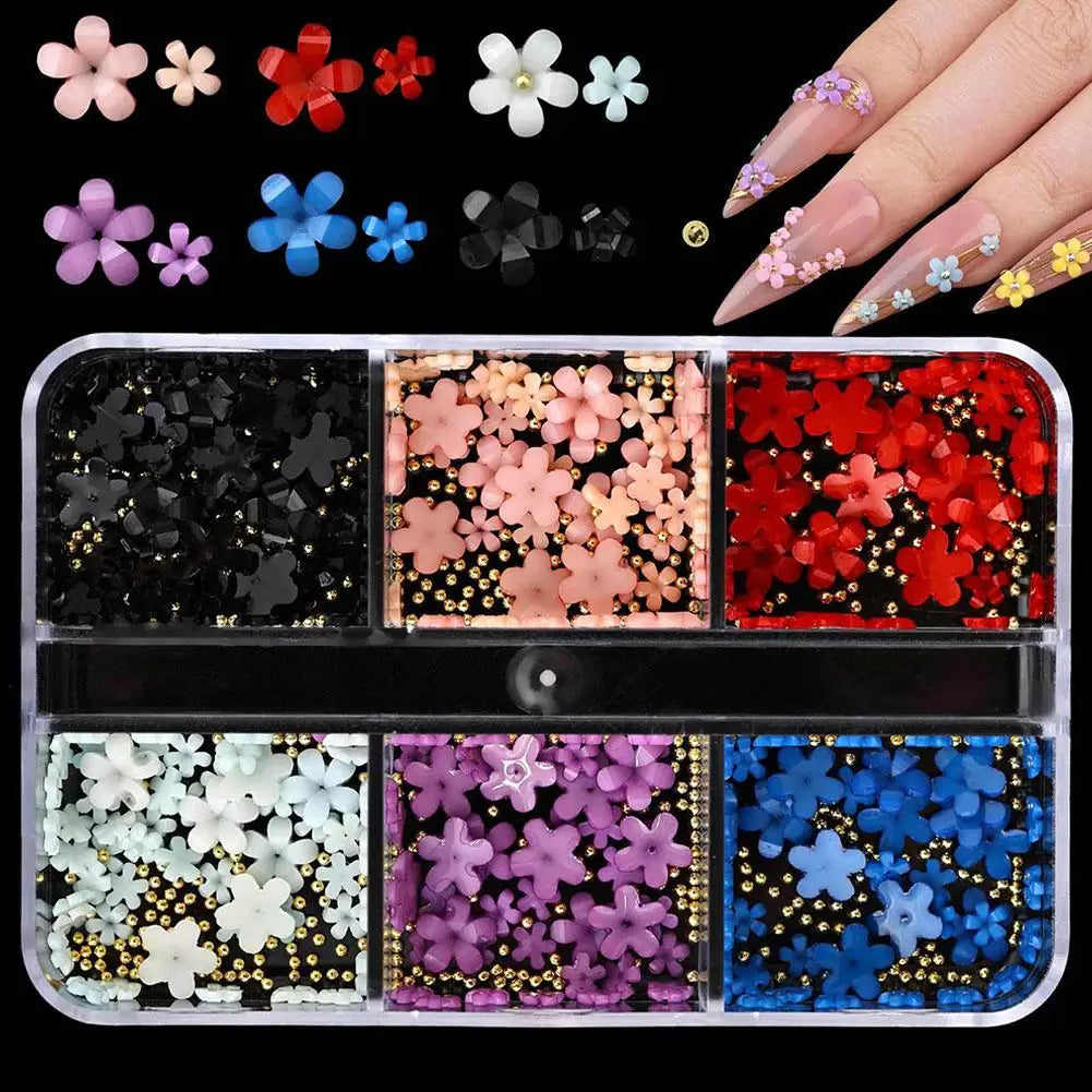3D Acrylic Flower Nail Charms for Nail Art, Cute Colorful Floral Nail Charms with Caviar Beads & Flatback Pearls DIY Nail Decor Peaceful Pleasures Health and Wellness C- 6 gird