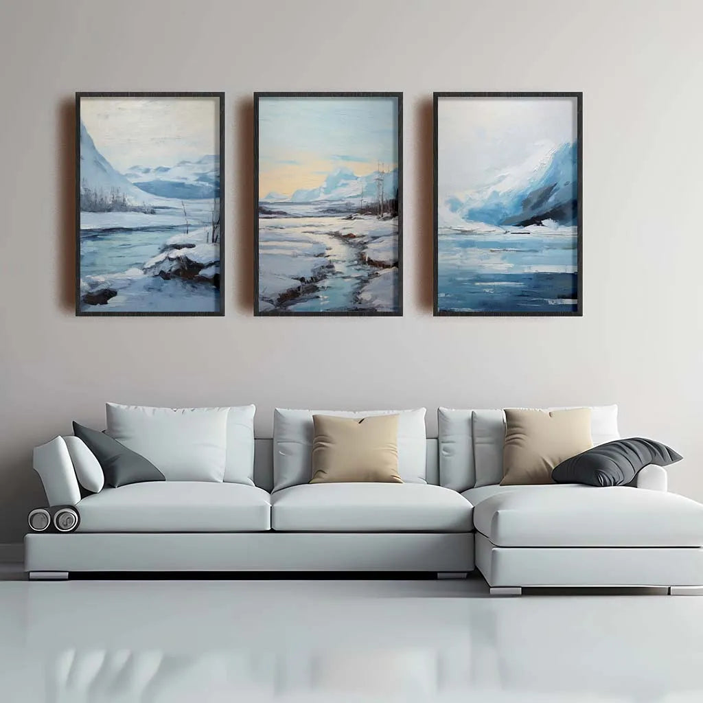 Blue Ice Winter Mountain Canvas Wall Art | Nordic Landscape Print Canvas Wall Art Peaceful Pleasures Health and Wellness
