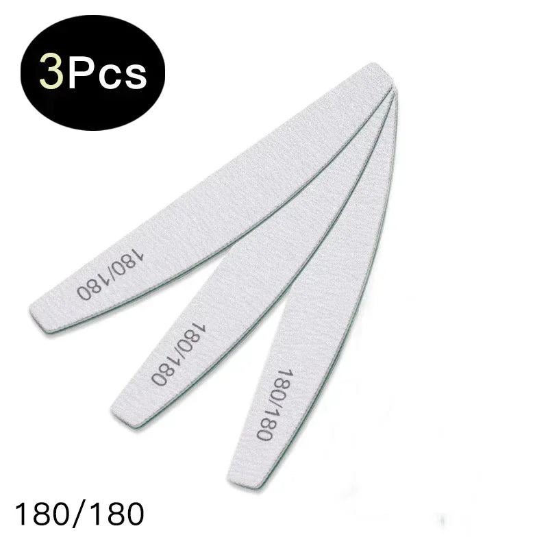 3-Piece Nail File Set – Buffer, Half Moon & Sandpaper 100/180 Grit