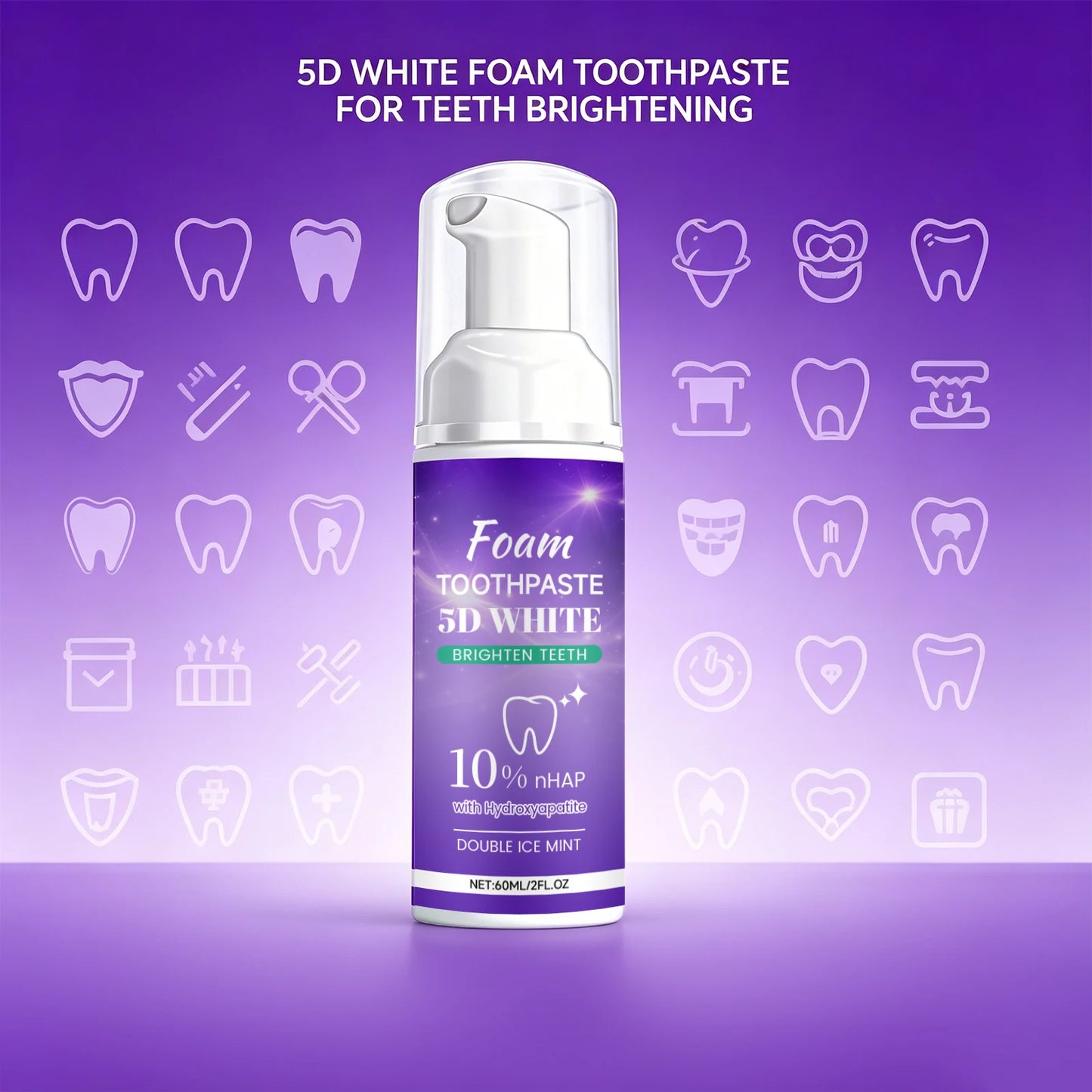 5D White Foam Toothpaste 10% Nhap Enamel Repair Fresh Breath Coffee/Smoke Stain Remover Mint Toothpaste Brightening Teeth Care Peaceful Pleasures Health and Wellness