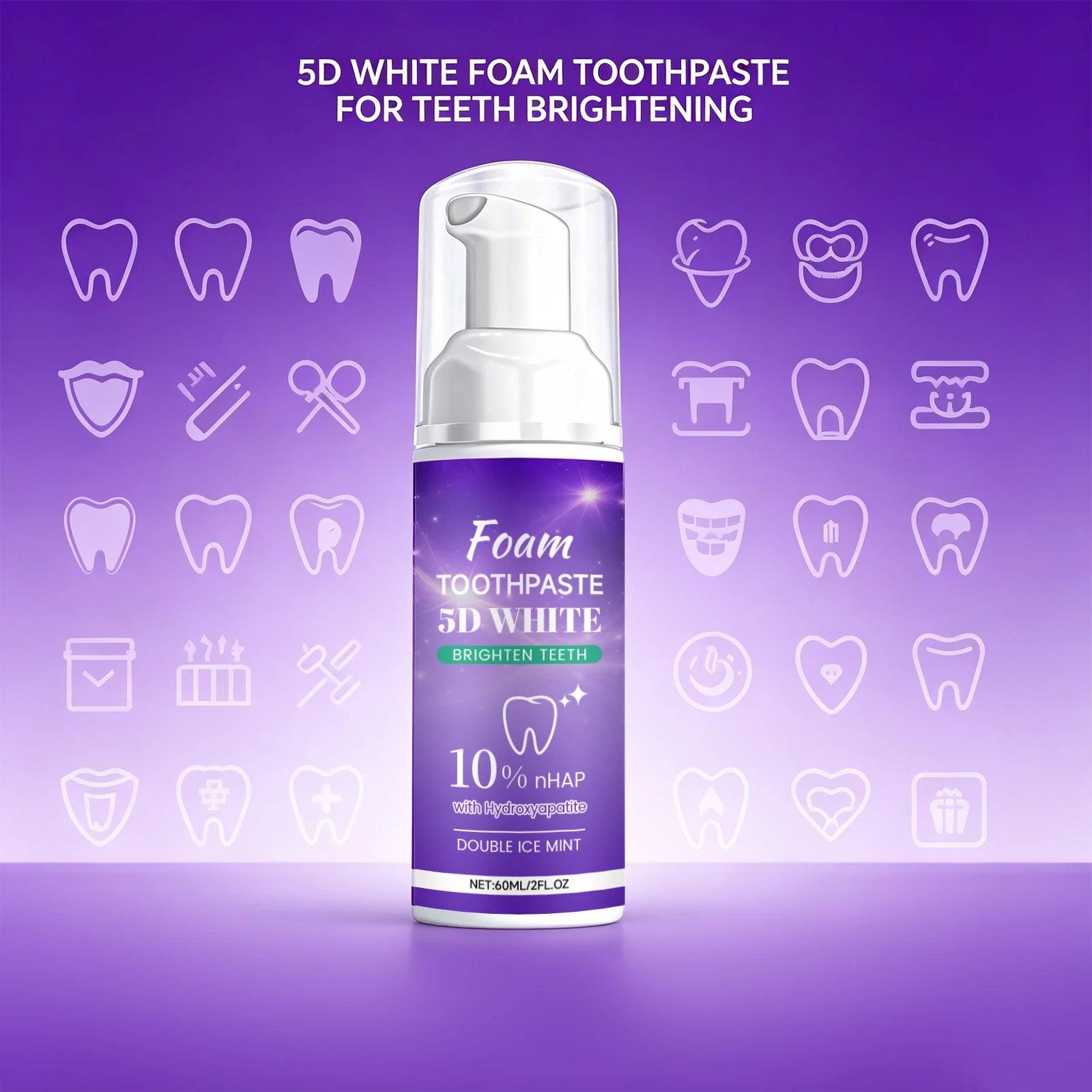 5D White Foam Toothpaste 10% Nhap Enamel Repair Fresh Breath Coffee/Smoke Stain Remover Mint Toothpaste Brightening Teeth Care Peaceful Pleasures Health and Wellness