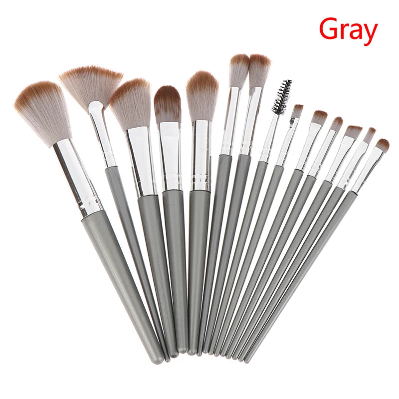 Synthetic Fiber Bristle Makeup Brushes Set, Portable, Foundation Powder, Blush, Concealer, 14Pcs Peaceful Pleasures Health and Wellness Gray