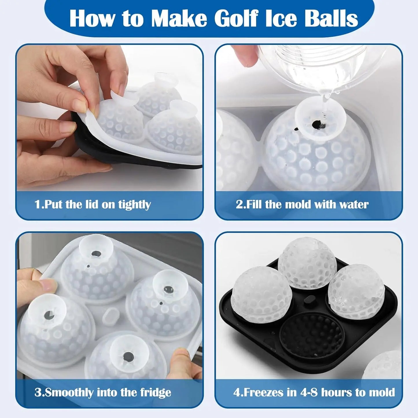 3D Golf Ball Ice Cube Mold – Silicone Whiskey Tray with Funnel
