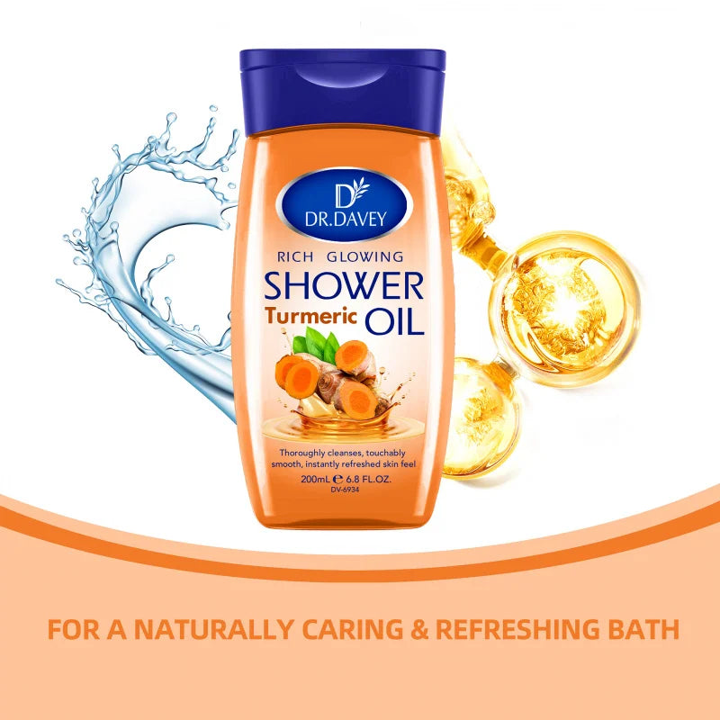 200ml DR.DAVEY Rich Turmeric Shower Oil for Men and Women's Full Body Skincare Moisturizing and Moisturizing Skin Care Peaceful Pleasures Health and Wellness