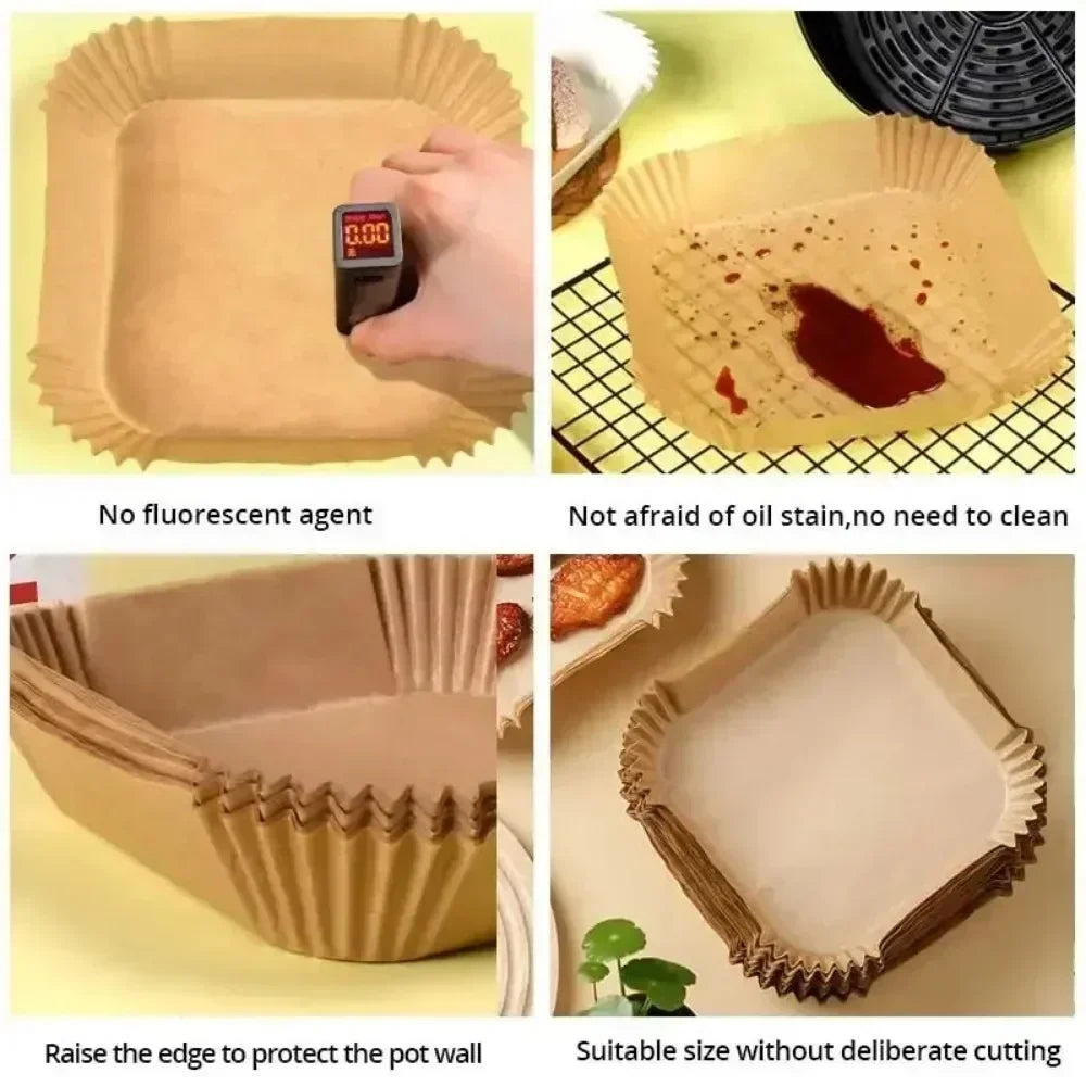 50/30 Pieces Kitchens Accessories Air Fryer Paper Kitchen Utensils Disposable Square Round Pastry Molds BBQ Plate Non-stick Pad Peaceful Pleasures Health and Wellness