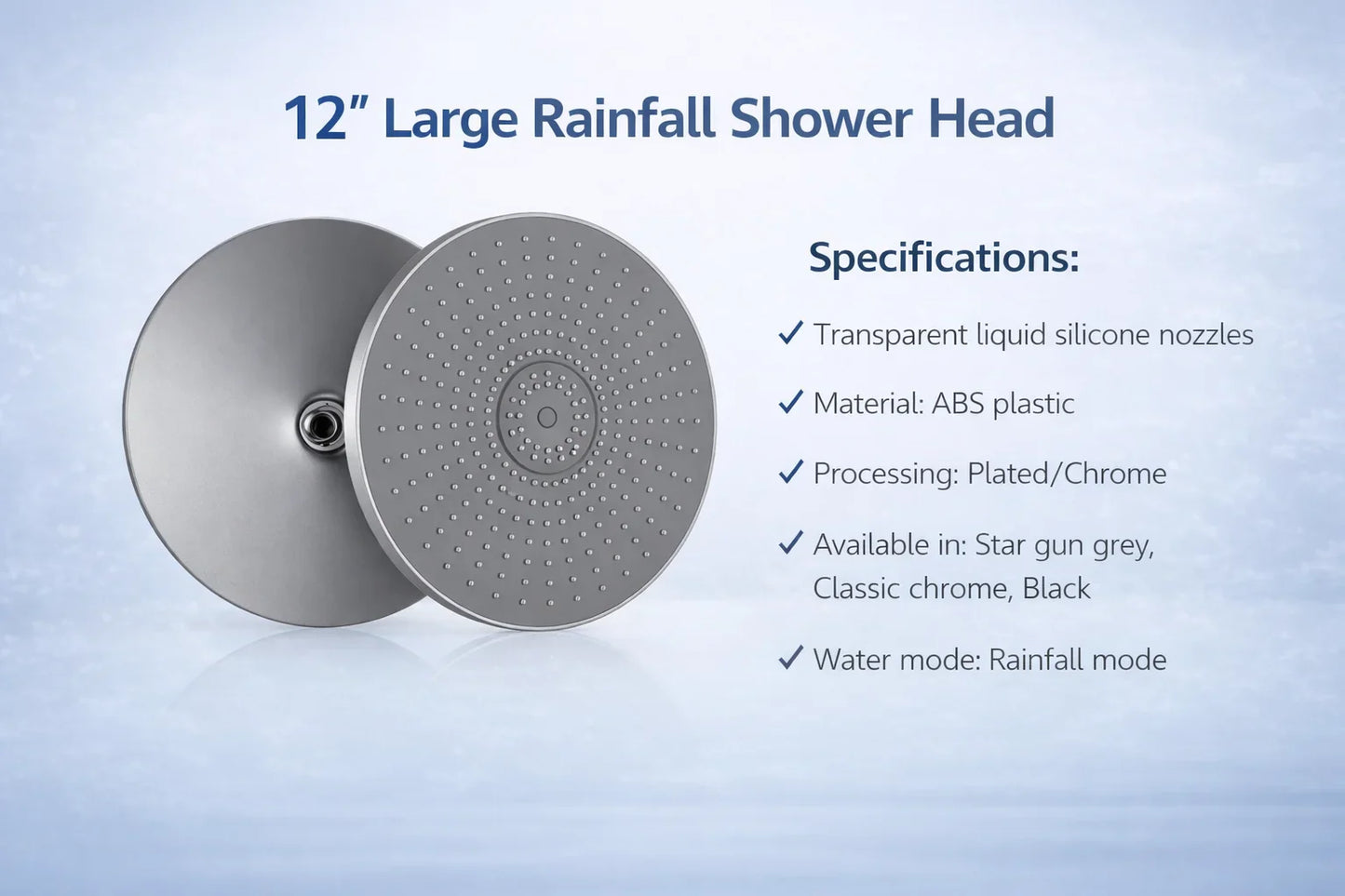 12-Inch Rainfall Shower Head – Air-Pressurized Water Saving Spa