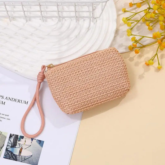 Straw Mini Coin Purse – Zipper Wallet & Card Holder for Women Mini Coin Purse Oasis Select one size Light pink