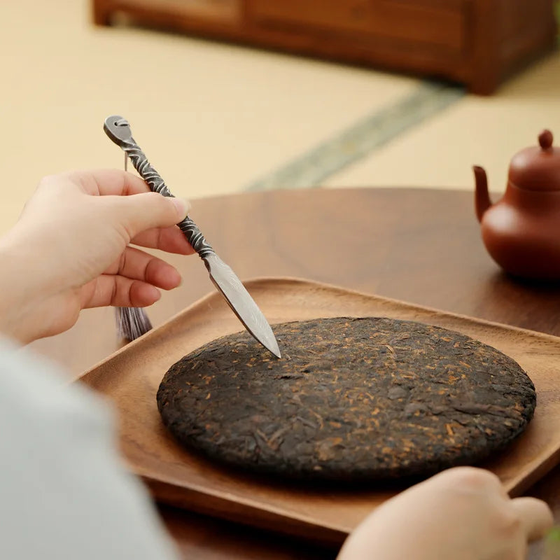 304 tea knife Damascus pattern handmade Pu'er tea needle pry tea tool tea cake tea cone tea set accessories Peaceful Pleasures Health and Wellness