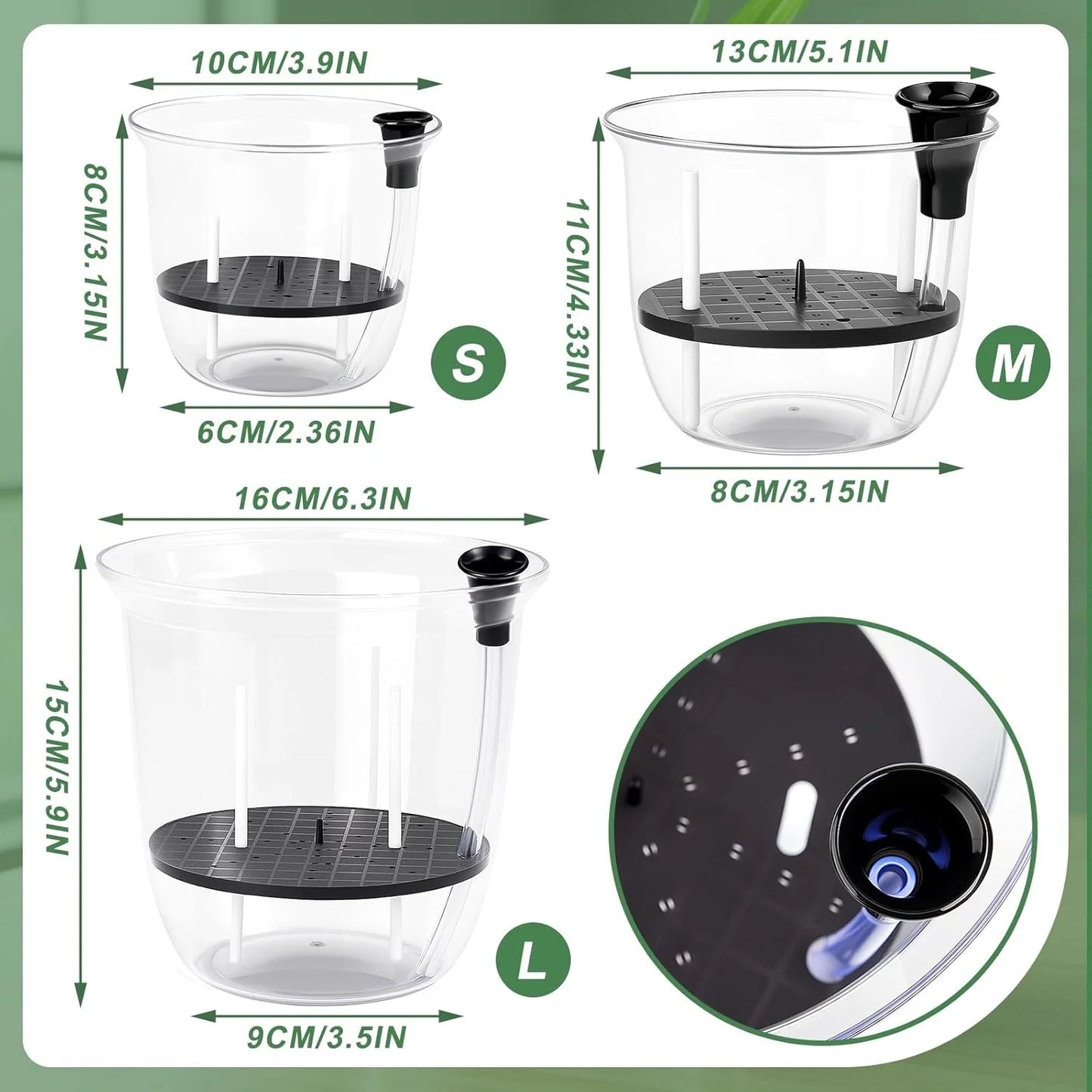 2-Pack Clear Self-Watering Pots with Deep Reservoir | Indoor Plants