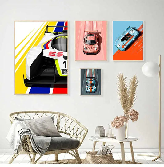 Cartoon Racing Car Canvas Wall Art | Boys Room Motorsport Decor Canvas Wall Art Peaceful Pleasures Health and Wellness