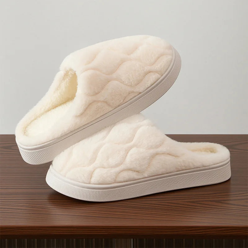 Women's Fluffy Plush Slippers – Warm Thick Sole Indoor House Shoes