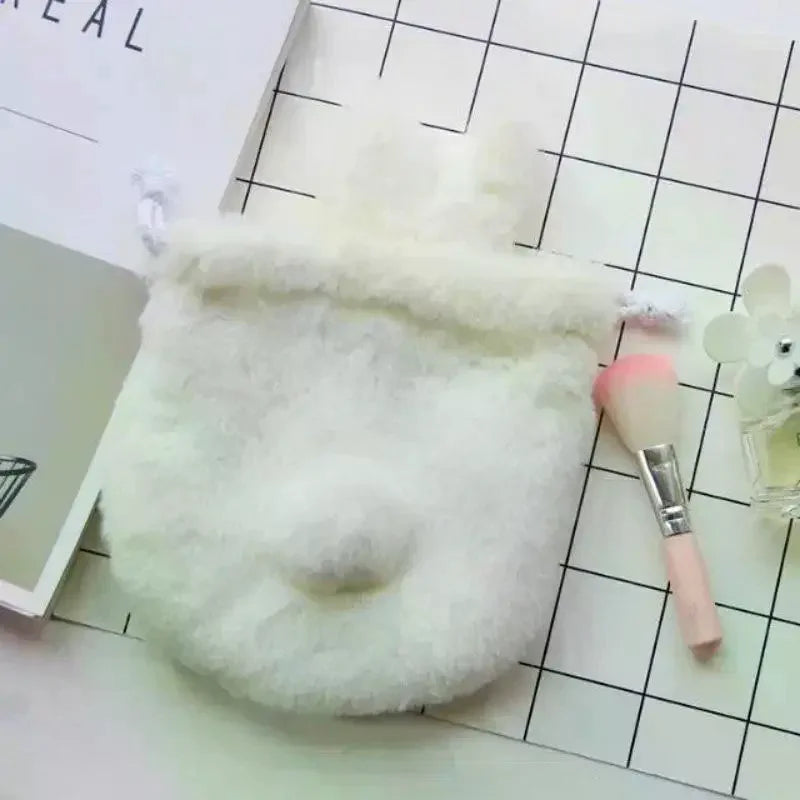 Cute Bunny Ear Drawstring Bag – Kawaii Plush Cosmetic Pouch