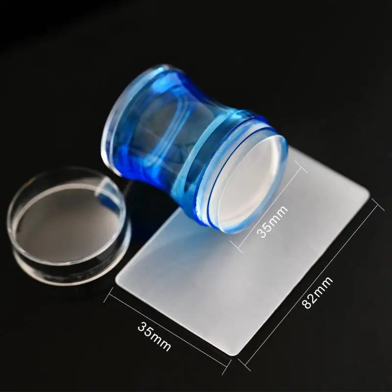 Nail Art Stamper Clear Jelly Silicone Head Manicure Scraper Nail Stamp Scraper Stamping Polish Print DIY Manicure Tool Peaceful Pleasures Health and Wellness Blue
