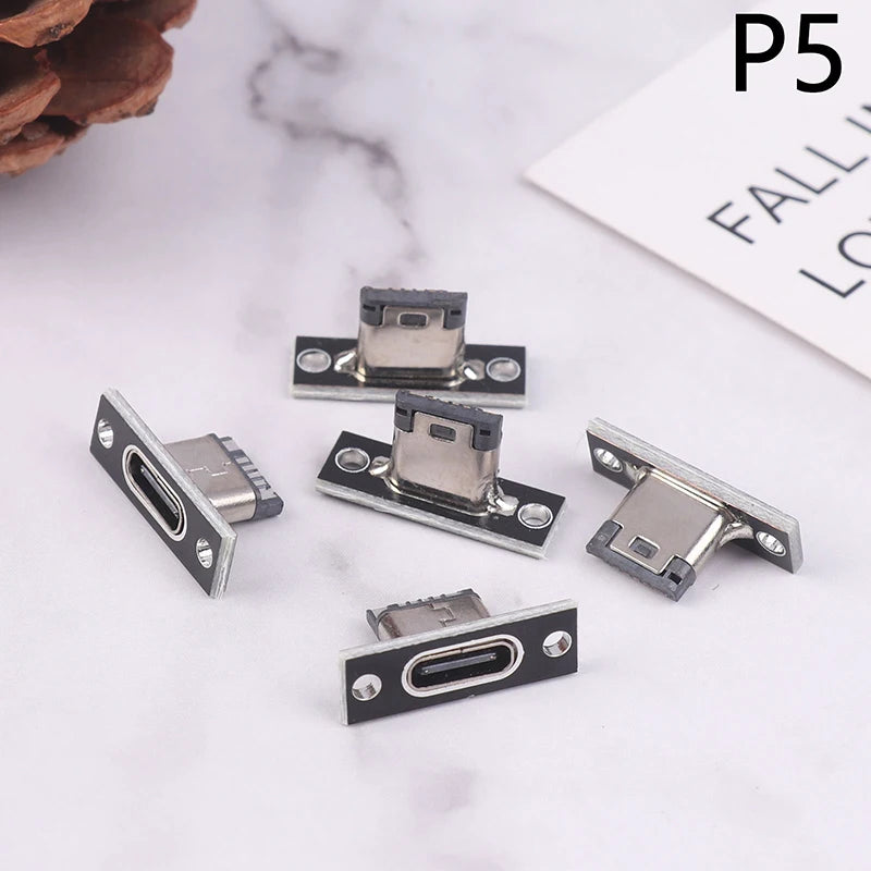 5-Pack USB 3.1 Type-C Female Socket Connector with Fastening Plate