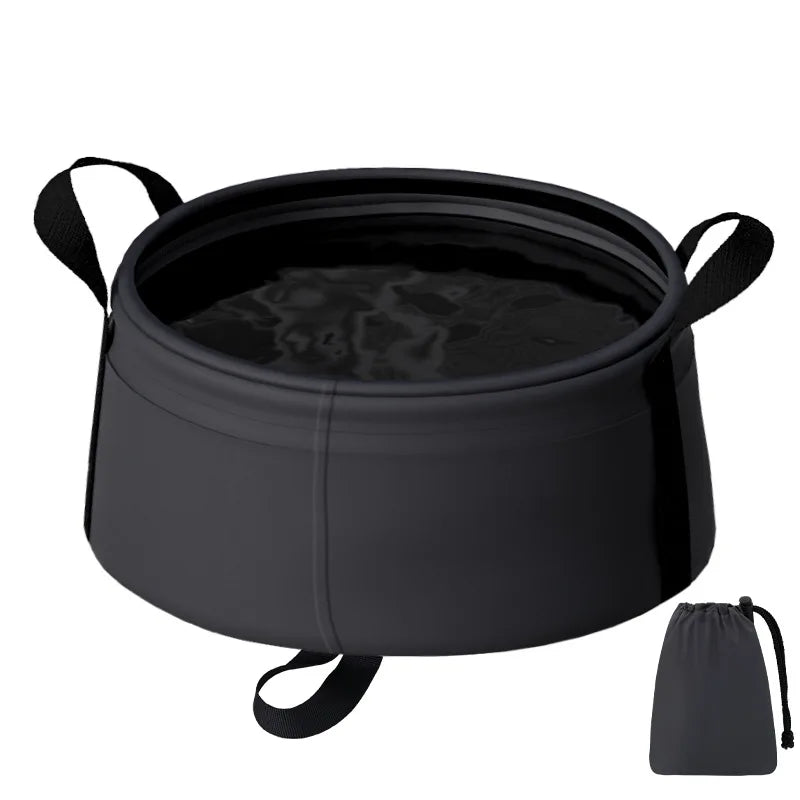 Portable Folding Basin 8.5L – Collapsible Travel Wash Bowl Folding Wash Basin Peaceful Pleasures Health and Wellness black