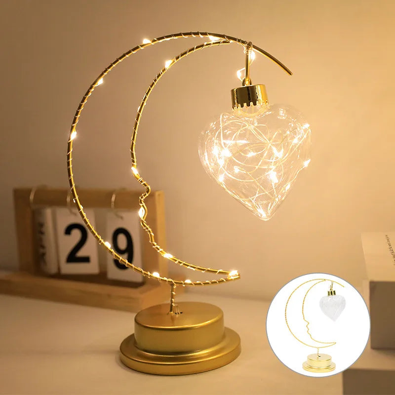 2026 Home Decoration Star Designed LED Light Moon Shape Indoor Ornament Small LED Night Lamp Heart Iron Material for gift Peaceful Pleasures Health and Wellness Heart