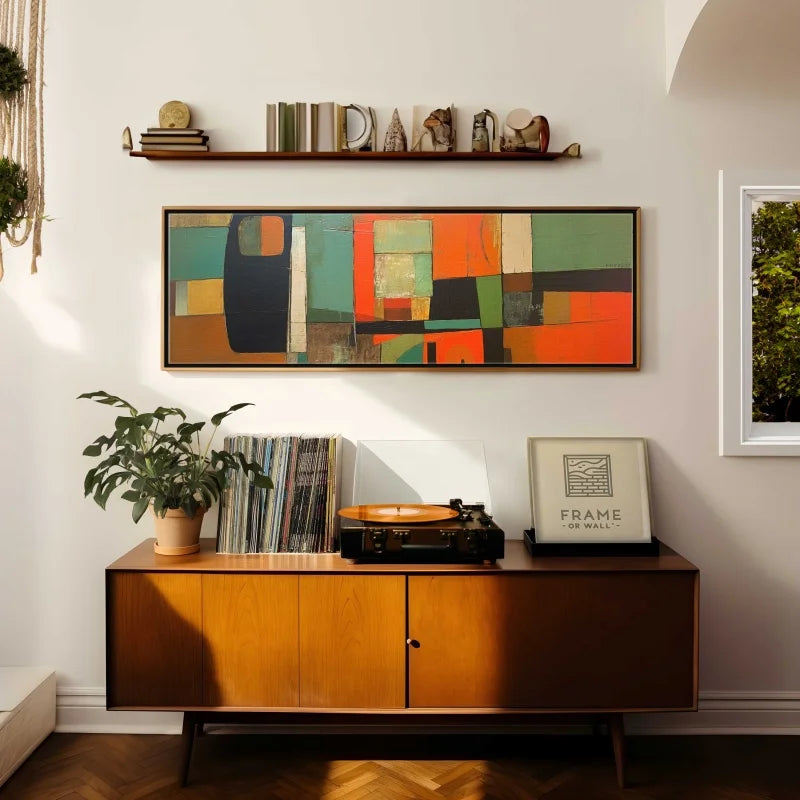 Unframed Mid Century Modern Panoramic Modern Canvas Poster Painting Print Wide Wall Art Geometric Horizontal Wall Art Decor Peaceful Pleasures Health and Wellness