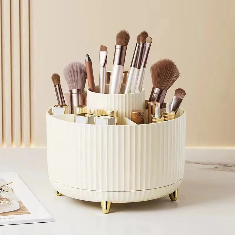 360° Rotating 5-Slot Makeup Brush Holder & Desk Organizer