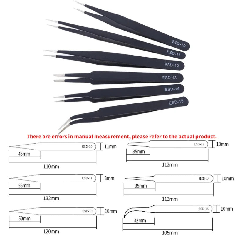 6pcs Precision Long Tweezers Set ESD Anti-Static Stainless SteelTweezers Repair Tools For Electronics Repair Soldering Craft Peaceful Pleasures Health and Wellness
