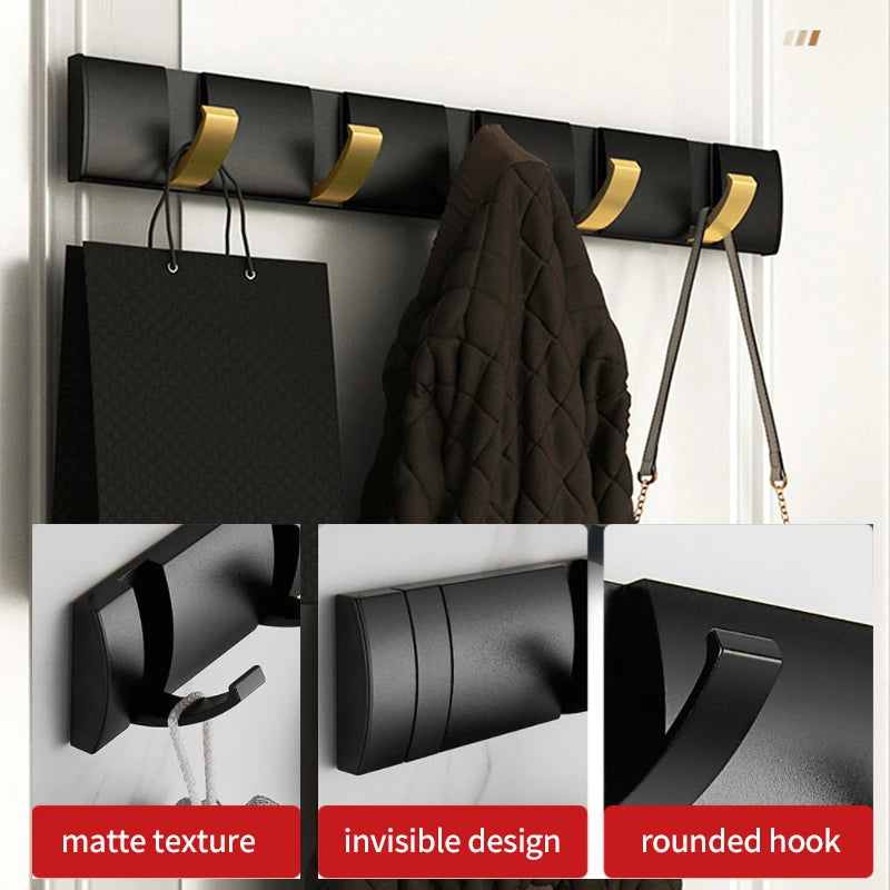 YUNJIEYA 6-Hook Folding Wall Hook Rack – Bathroom & Kitchen