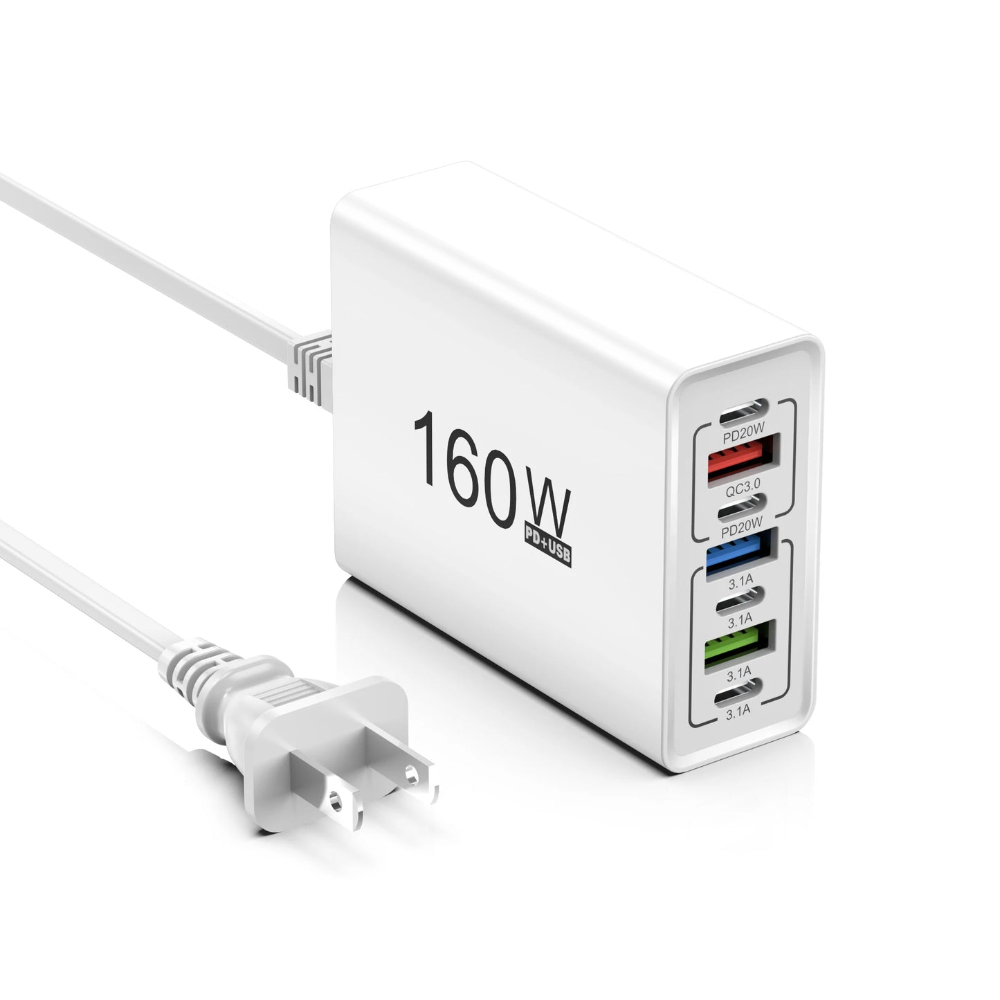 160W 7-Port USB Wall Charger PD QC3.0 Fast Charging EU US Peaceful Pleasures Health and Wellness US White