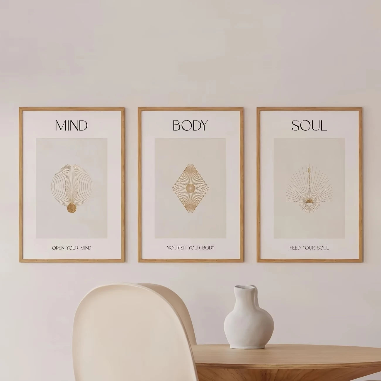3-Piece Mind Body Soul Spiritual Canvas Wall Art | Meditation Decor