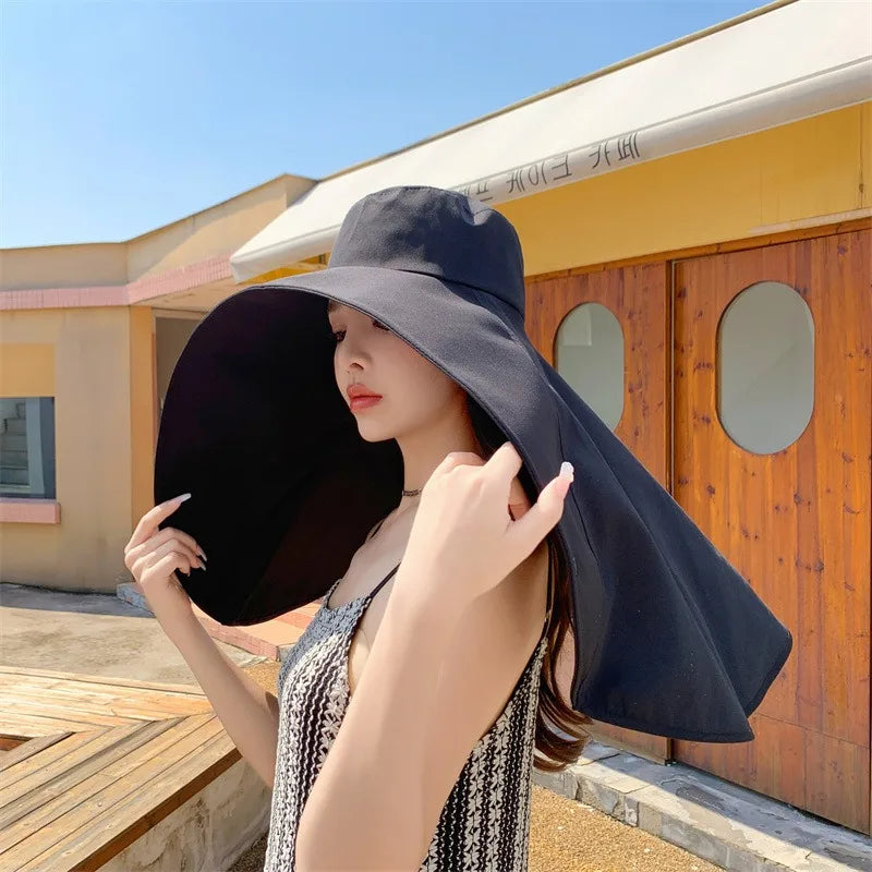 Women's Wide Brim UV Sun Hat with Neck & Face Shield