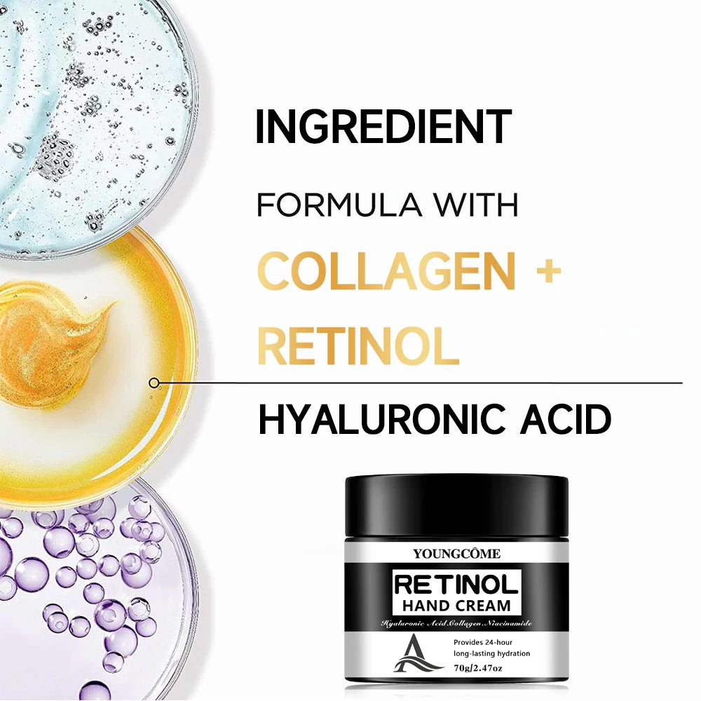 YOUNGCOME Retinol Hand Cream with Hyaluronic Acid & Collagen - 24-Hour Long-Lasting Hydrating Hand Moisturizer 40/70g Peaceful Pleasures Health and Wellness