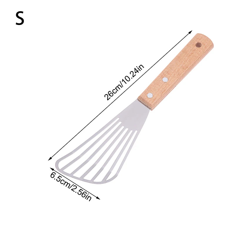 Stainless Steel Fish Turner Slotted Spatula | Beech Wood Handle Slotted Spatula Turner Peaceful Pleasures Health and Wellness S