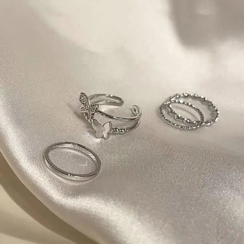 4-Piece Punk Butterfly Ring Set – Hip Hop Women's Jewelry