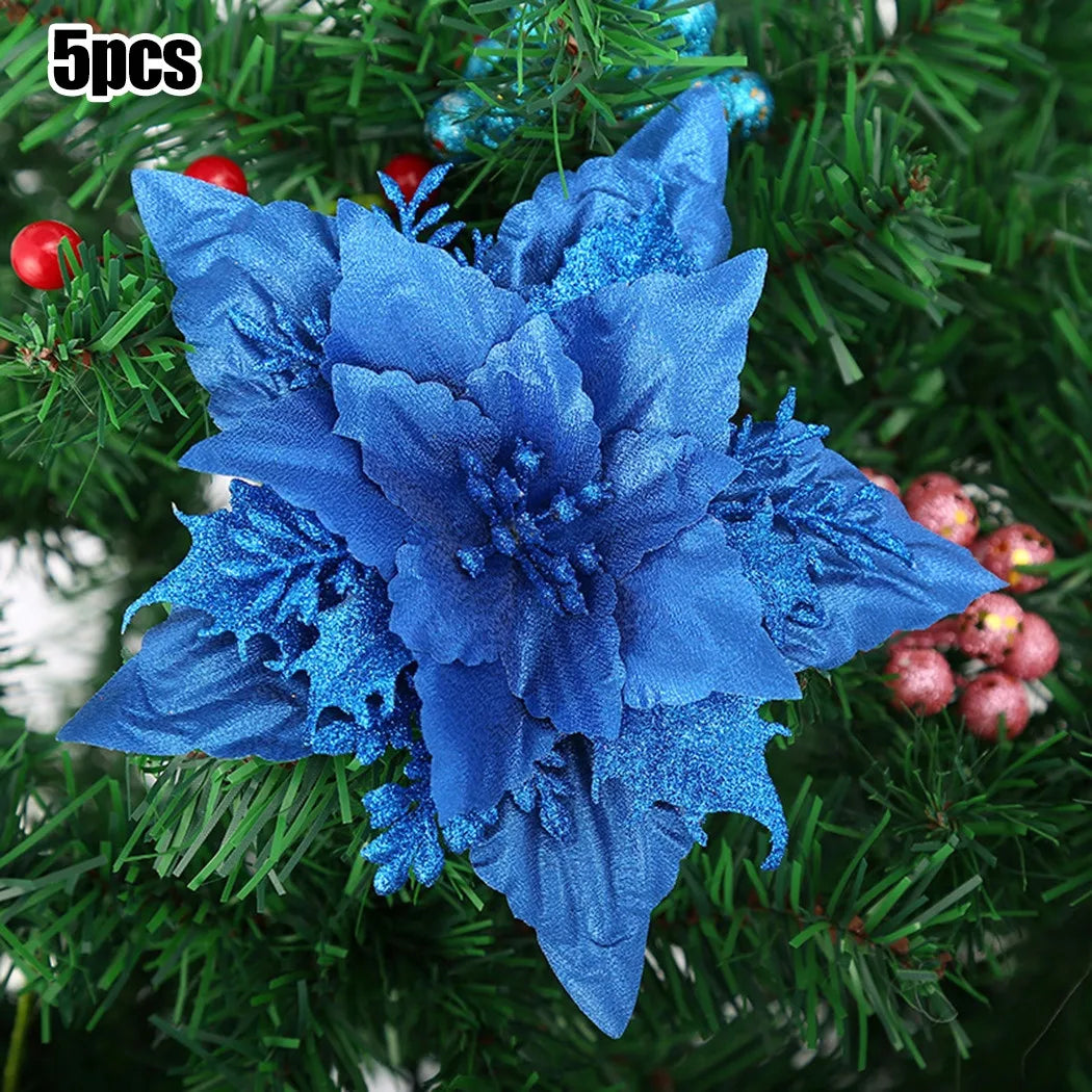 Christmas Large Poinsettia Glitter Flower Tree Hanging Party Xmas