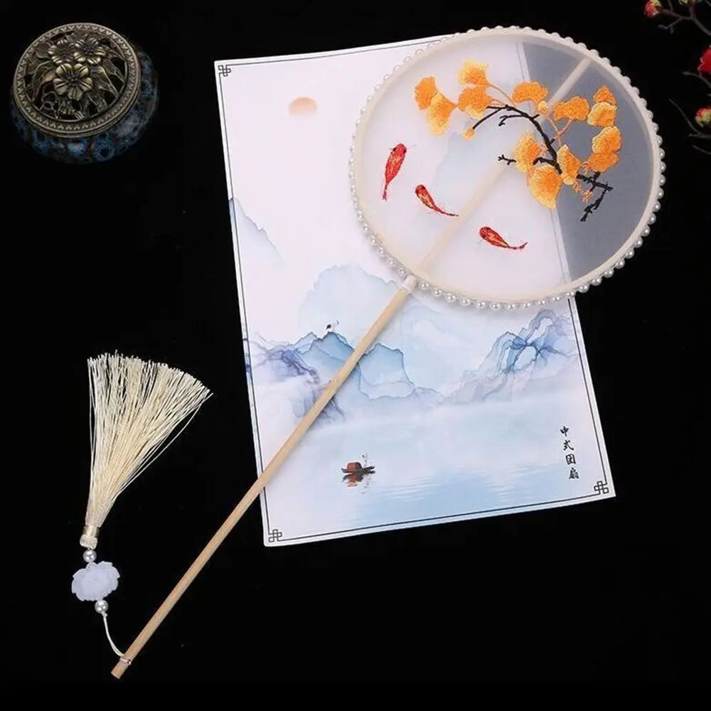 Hanfu Dancing Hand Fan – Bamboo Embroidery Decor & Photo Prop