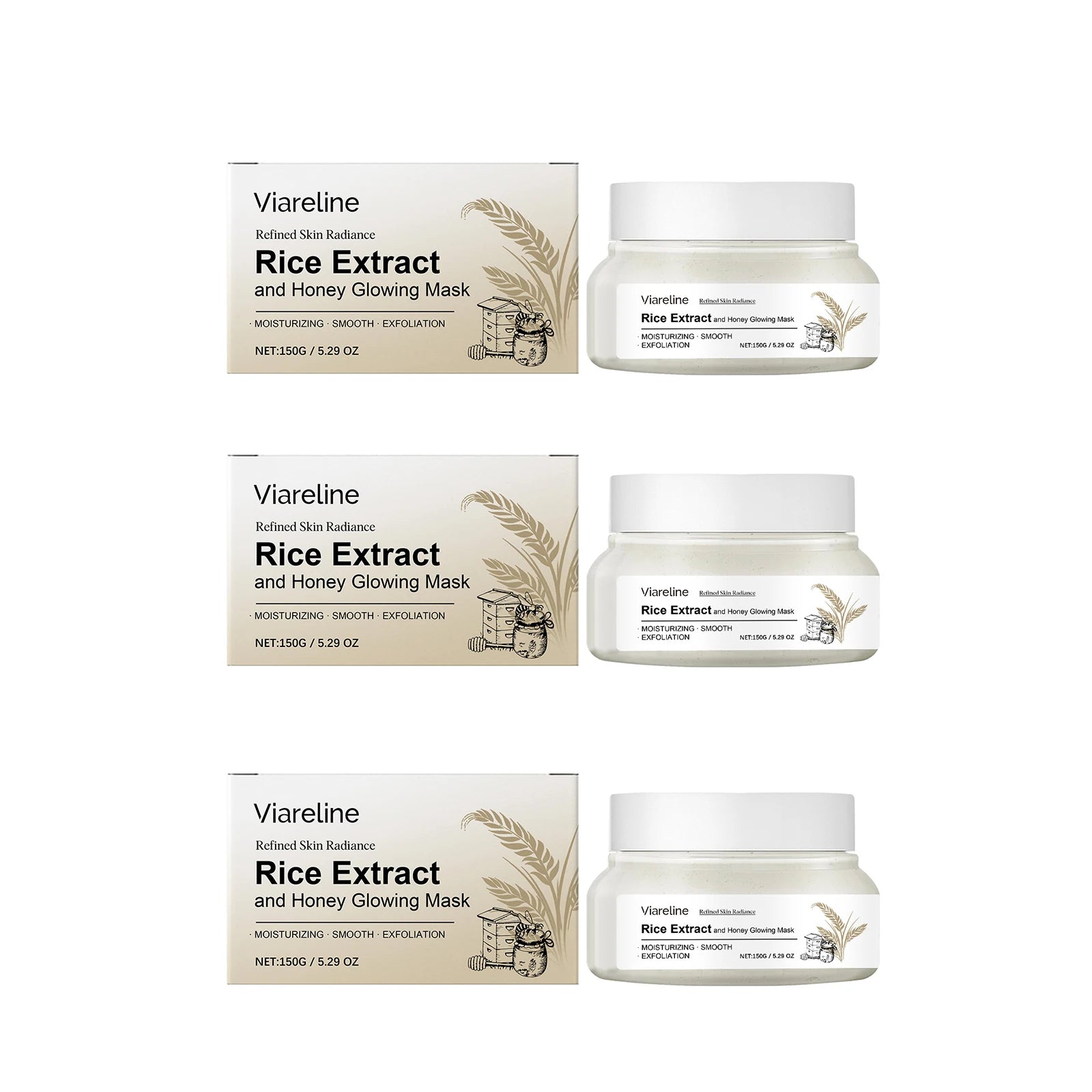 150g Rice Extract Honey Face Mask Hydrating Brightening Firming Shrink Pores Repair Soft Improve Elasticity Glowing Facial Mask Peaceful Pleasures Health and Wellness 450g boxed