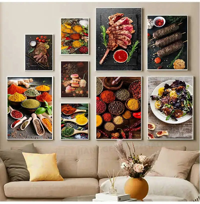 Spices Peppers Herbs Kitchen Canvas Wall Art | HD Unframed Print