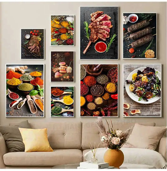 Spices Peppers Herbs Kitchen Canvas Wall Art | HD Unframed Print Canvas Wall Art Peaceful Pleasures Health and Wellness