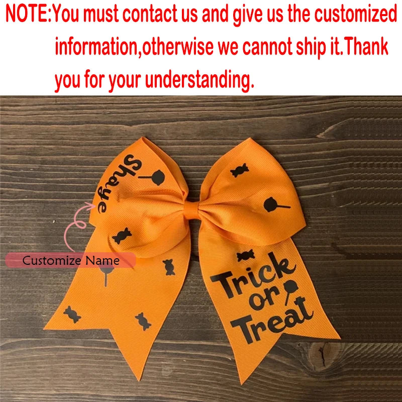 Personalized Halloween Hair Bow | Custom Name Orange Hairtie Girls Halloween Hair Bow Peaceful Pleasures Health and Wellness custom name 3pcs