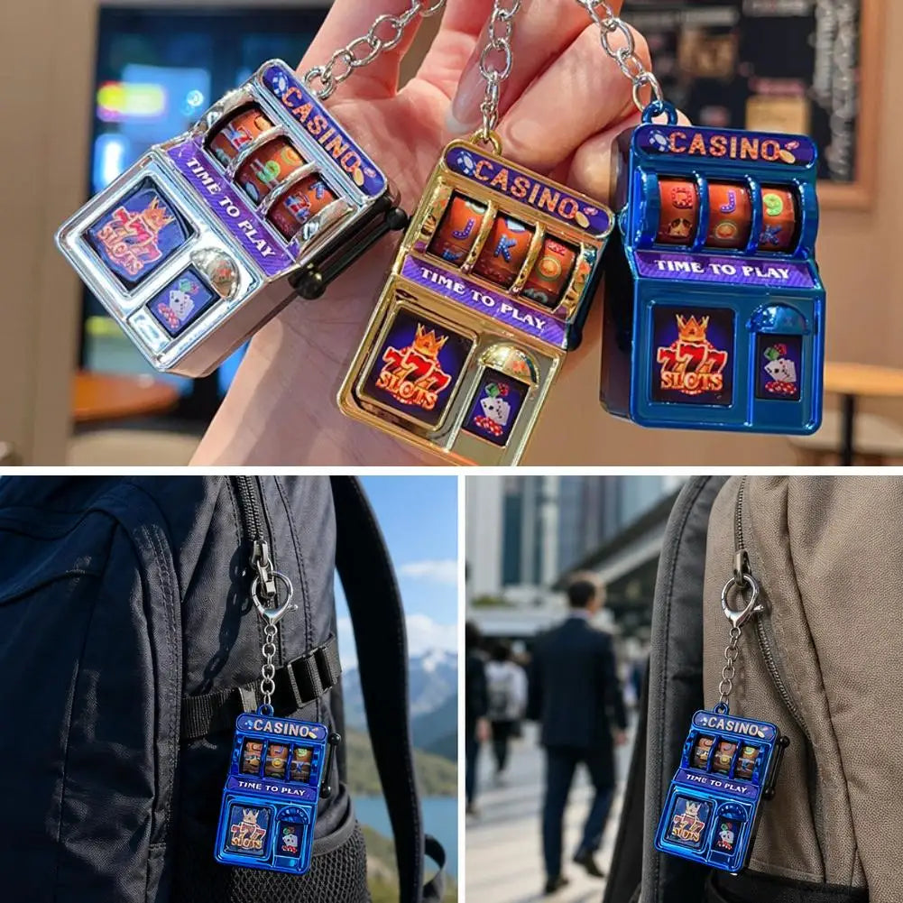 Mini Casino Slot Machine Keychain Functional Reel Fruit Pattern Game