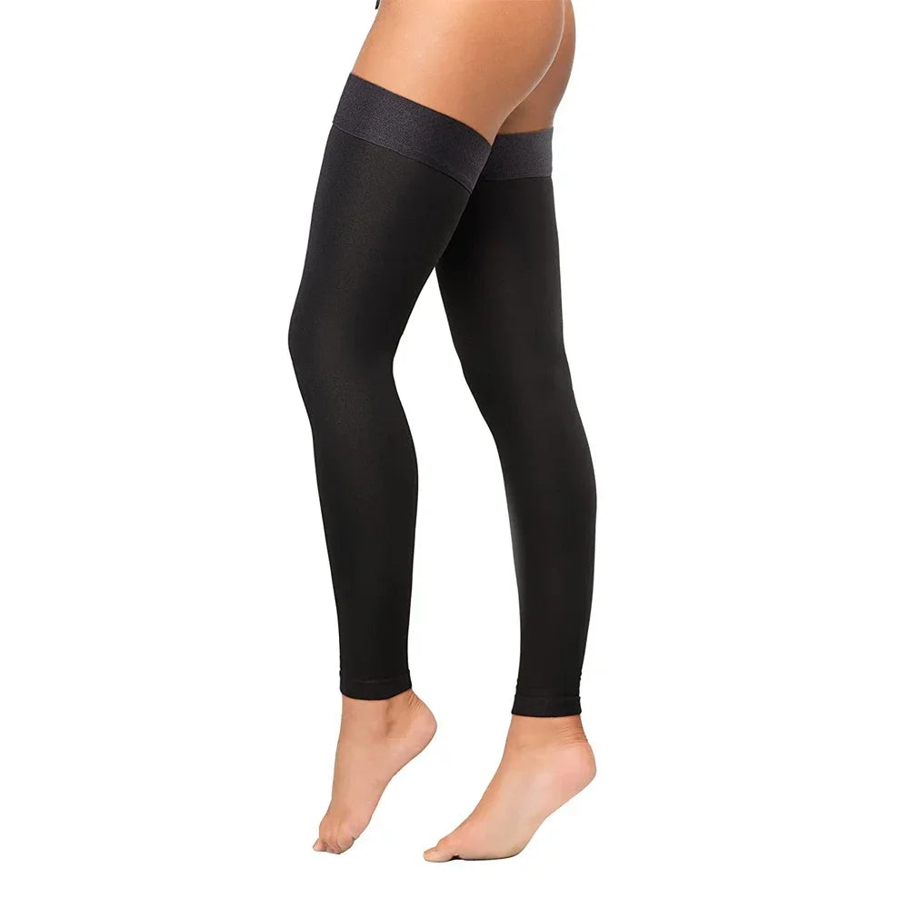 1Pair Thigh High Footless Compression Sleeves & Silicone Band for Women Men,Firm 20-30 mmHg Graduated Support for Varicose Veins Peaceful Pleasures Health and Wellness Black-1Pair M