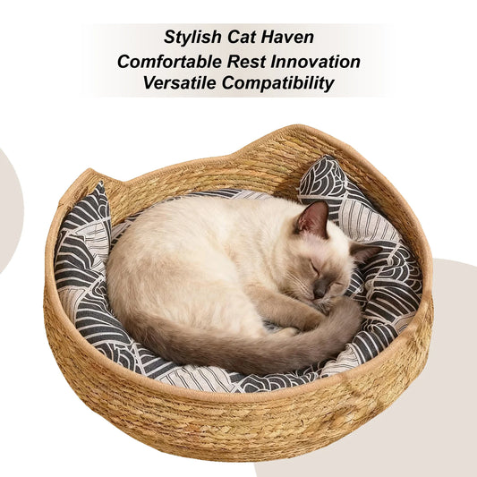 Cat Sleeping Bed With Cushion And Pillow Woven Comfortable Kitten Furniture Cat Mat Bed For Indoor Outdoor Winter Travel Car Peaceful Pleasures Health and Wellness