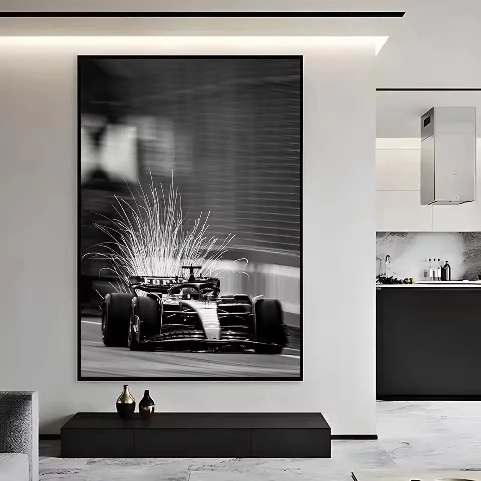 Black and White Famous Racing Sports Car Racer Photography Poster Printed Canvas Painting Wall Art Pictures Home Decor Gift Peaceful Pleasures Health and Wellness
