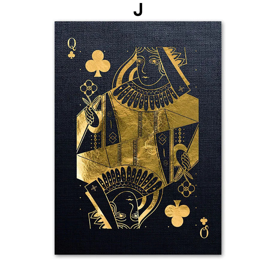 Golden Playing Cards Canvas Wall Art | Ace Spades Nordic Poster