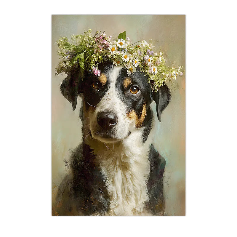 Vintage Puppy Flower Crown Canvas Wall Art | Dog Poster Print Canvas Wall Art Peaceful Pleasures Health and Wellness 03 20x25cm No Frame China Mainland