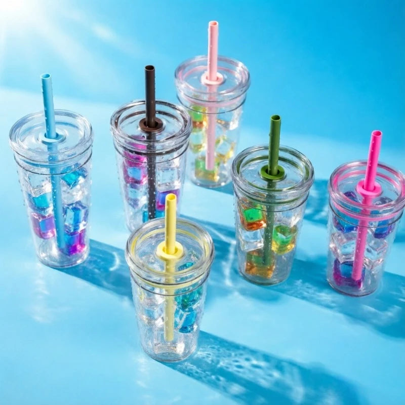 2026 450ML High Beauty Single Layer Milk Tea Straw Cup Transparent Multi Color Universal Coffee Cup Office Water Cup Home Hot Peaceful Pleasures Health and Wellness